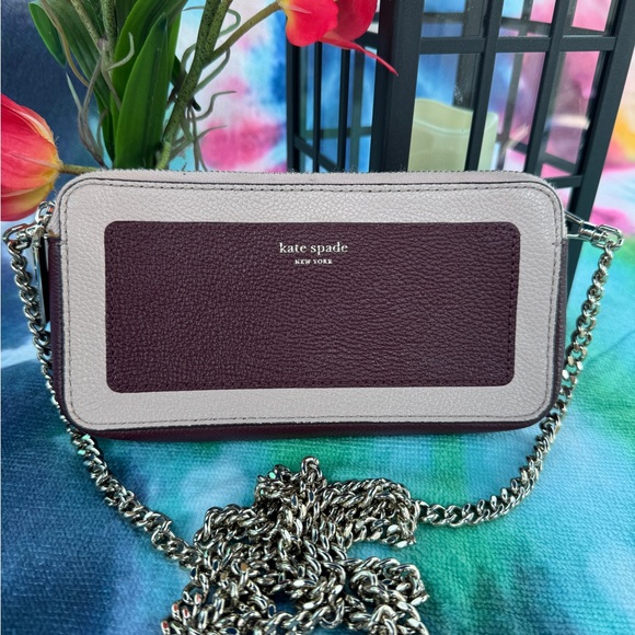 Kate Spade Burgundy and Cream Crossbody Bag With‎ Chain Strap